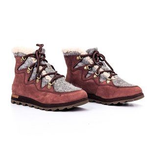 Sorel Women Alpine Burgundy Leather Lace-up Ankle Winter Boots sz 6